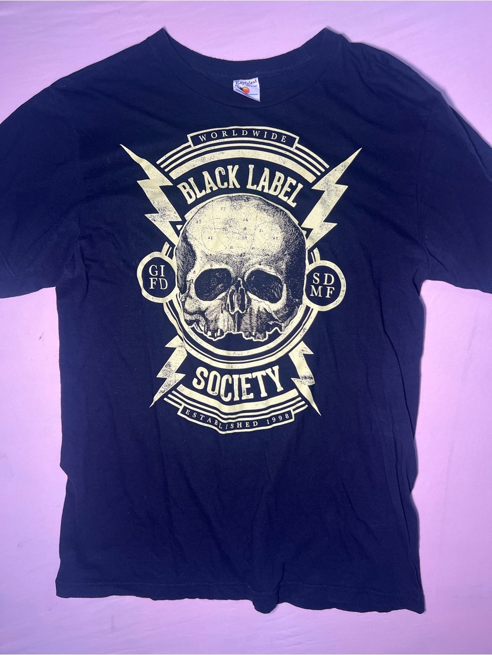 Black Label Black Tee with Cream Skull Graphic